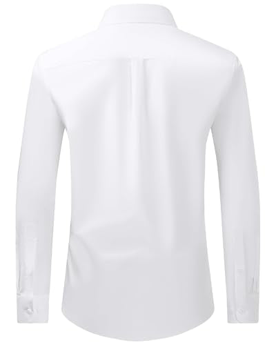 Alimens & Gentle Mens Dress Shirts Regular Fit Stretch Stain Shield Long Sleeve Solid Business Wedding White Button Down Shirts,White,Large