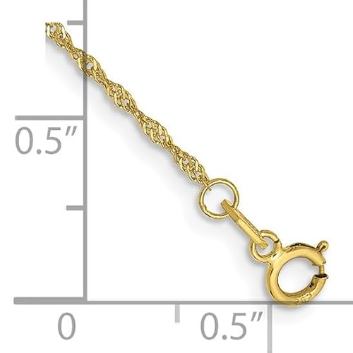Solid 10K Yellow Gold 1.1mm Singapore Chain Anklet Bracelet, Dainty Ankle Bracelet for Women (9 inches)