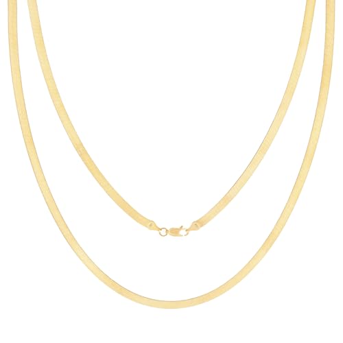 Nuragold 14k Real Yellow Gold Herringbone 4mm Chain Flexible Necklace - 18"