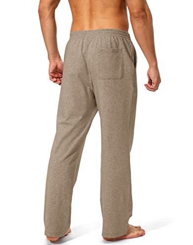 Pudolla Men's Cotton Yoga Sweatpants Athletic Lounge Pants Open Bottom Casual Jersey Pants for Men with Pockets (Khaki Large)