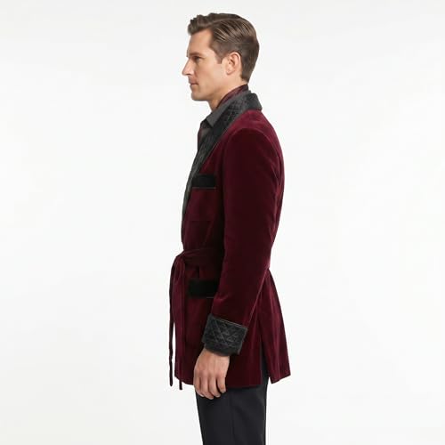 THE FAM STUDIO Men's Luxury Burgundy Smoking Jacket