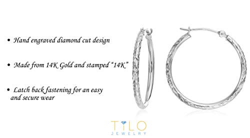 14k Gold X-pattern Diamond-cut Round Hoop Earrings, 1'' Diameter…