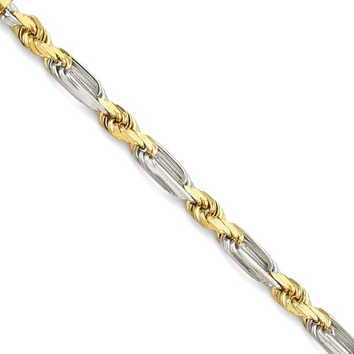 14k REAL Two Tone Gold Solid Men's 7.5mm Figarope Chain Bracelet with Lobster Claw Clasp - 9"