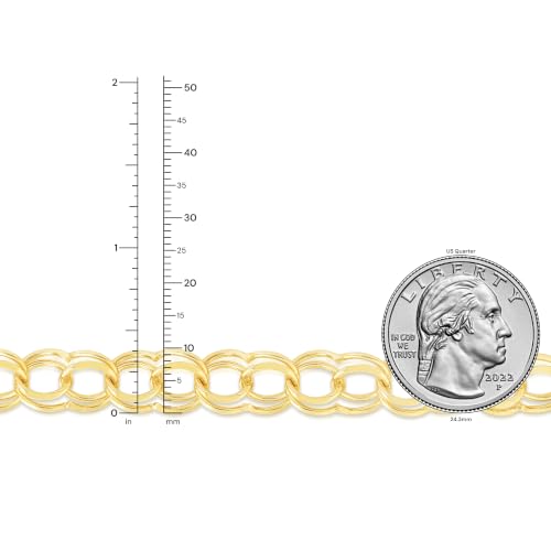 Floreo 14k Yellow Gold 10mm Solid Large Double Chino Link Charm Bracelet, 7 Inch or 8 Inch