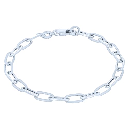 Nuragold 10k Real White Gold Paperclip 2mm Elongated Cable Link Bracelet (7"-8") Dainty Italian Jewelry for Men & Women - 2mm,7"