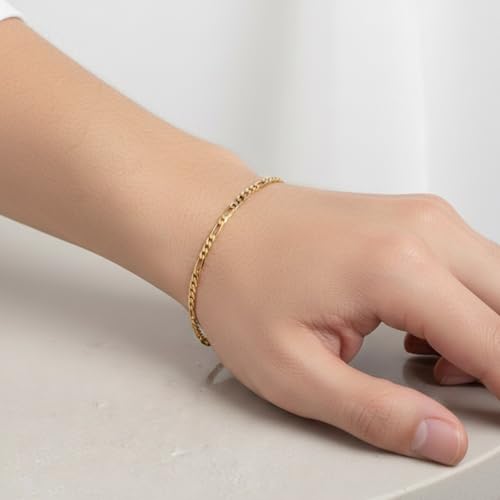 SHOP WGS 3.5MM 14K Solid Yellow Gold Figaro Bracelet for Women & Men