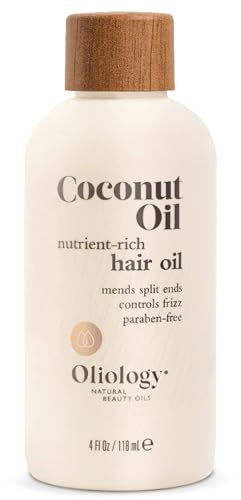 Oliology Coconut Hair Oil - Meds Split Ends, Controls Frizz, Hydrates & Softens - Lightweight Formula Helps Repair Distressed Hair from Heat Styling & Treatments | & Paraben Free (4oz)