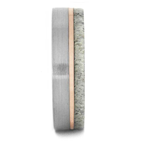 The Men's Jewelry Store (Unisex Jewelry) Deer Antler, 14k Rose Gold 6mm Brushed Titanium Comfort-Fit Wedding Ring Size 12