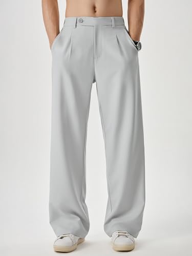 JMIERR Mens Baggy Casual Dress Pants Lightweight Pleated Old Money Wide Leg Pants Loose Relaxed Fit Trousers