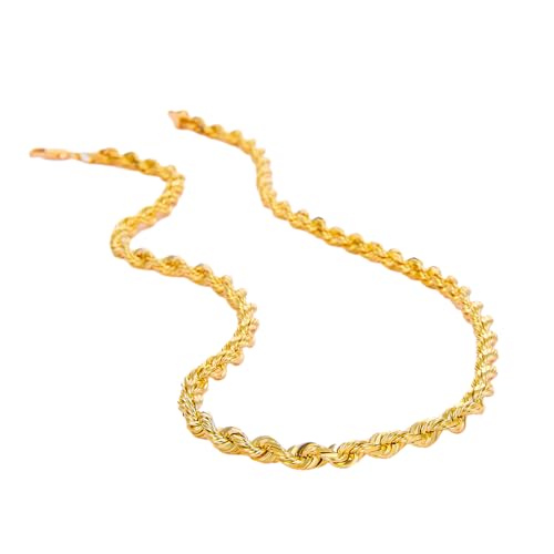 14k REAL Yellow Gold SOLID Men's 4mm Rope Diamond Cut Chain Bracelet with Lobster Claw Clasp - 8.5"