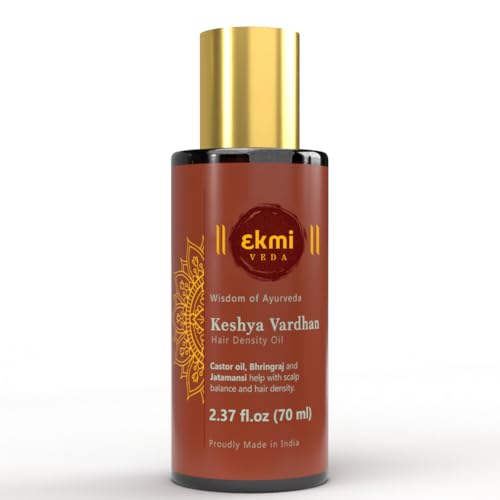 EKMIVEDA Ayurvedic Castor & Rosemary Oil For Hair Density With Bhringraj, Coconut, Amla, Argan, Brahmi. DHT Blocker. Hair Loss Treatment For Women & Men, 2.37 Fl Oz