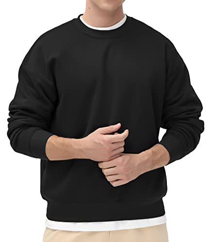 THE GYM PEOPLE Men's Fleece Crewneck Sweatshirt Thick Loose fit Soft Basic Pullover Sweatshirt(Black, X-Large)
