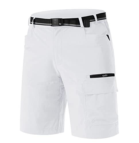 TACVASEN Mens Golf Shorts 10" Cargo Casual Dress Shorts Quick Dry Water Resistant Summer Hiking Travel Business Zipper Pockets White 30