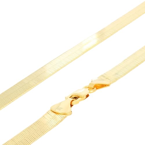 Nuragold 14k Real Yellow Gold Herringbone 7mm Chain Flexible Necklace - 16"