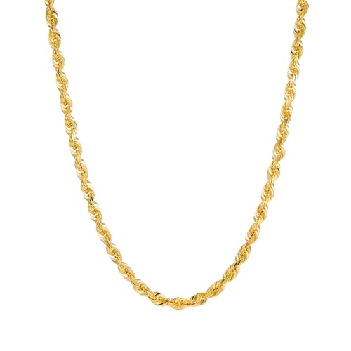 14k REAL Yellow Gold SOLID Men's 4mm Rope Diamond Cut Chain Bracelet with Lobster Claw Clasp - 8.5"
