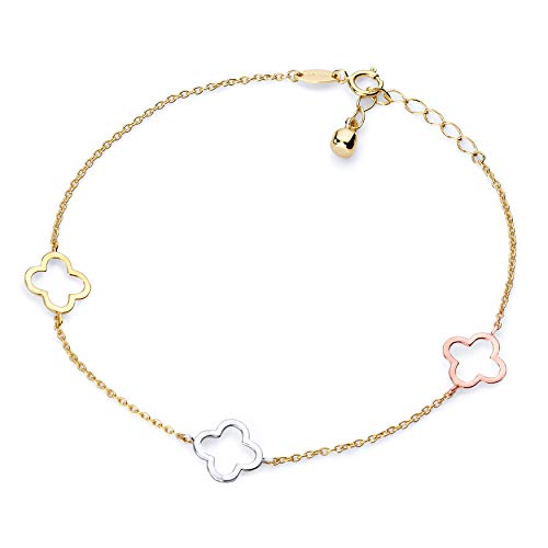 14k REAL Tri Color Gold Light Chain Bracelet - 7+1"