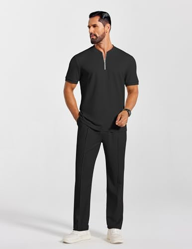 COOFANDY Men's 2 Pieces Outfits Casual Quarter Zip Polo Shirt and Jogging Pants Summer Tracksuits Set