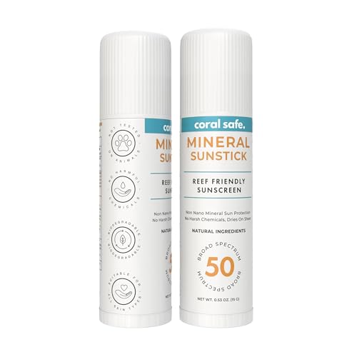 Reef Safe Sunscreen SPF 50 Mineral Face Stick 2 Pack, Hawaii & Mexico Approved, Biodegradable, Zinc, Vitamin E, Oxybenzone & Octinoxate Free, Water Resistant, Made in USA by Coral Safe