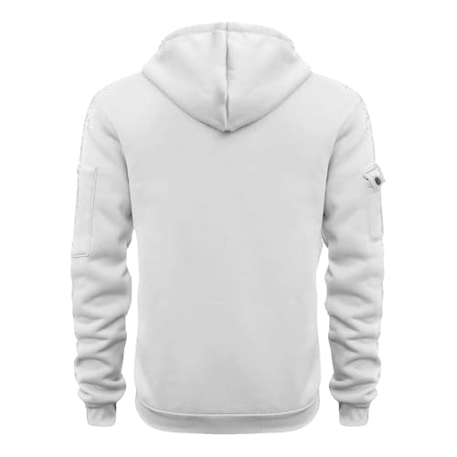 MANTORS Men's Fleece Hoodie Casual Long Sleeve 1/4 Zipper Pullover Sweatshirts White XL