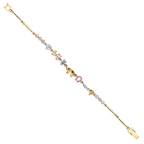 14k REAL Tri Color Gold Lucky Bracelet - 7"