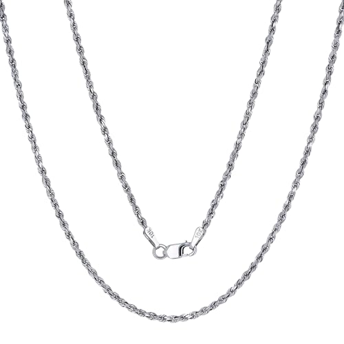 Nuragold 10k Real White Gold Rope Chain Solid Diamond Cut Necklace - 1.5mm - 18"