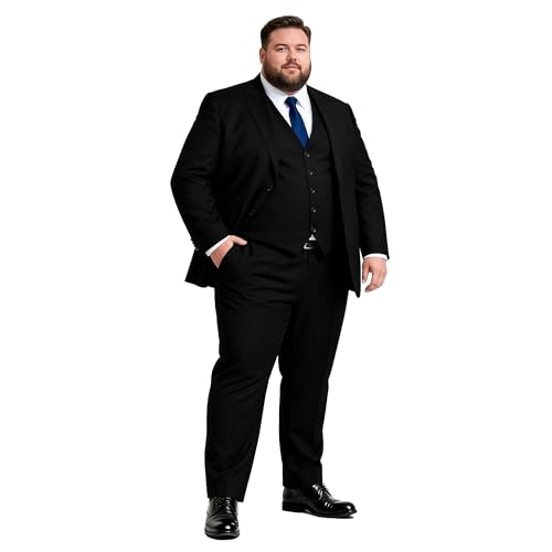 GATMSTZ 3 Piece Suits for Men Big and Tall Regular Fit Blazer Men Tuxedo Suit Set Classic Fit Jacket Vest Pants (Black,56L)