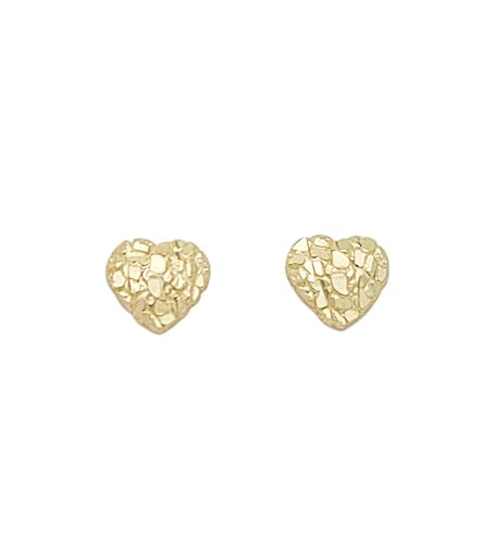 10K Yellow Gold Diamond Cut Nugget Heart Earrings 10 mm