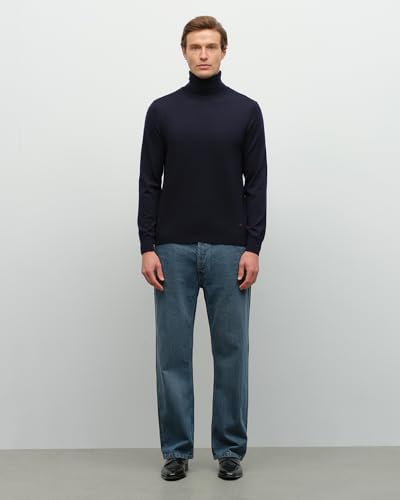 KVSS Men's Pullover 100% Cashmere Turtleneck Long Sleeve Cashmere Knit Sweaters for Mens Comfortable Tee Luxury Choice Ink Blue