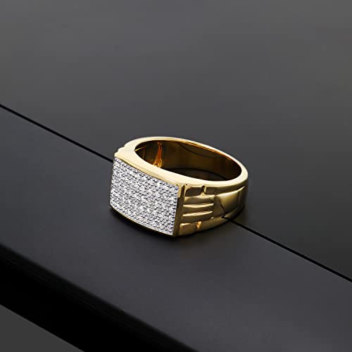 Gem Stone King White Diamond Ring For Men | 10K Yellow Gold