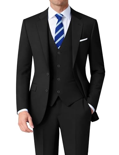 Mens Black Suit 3 Pieces Slim Fit Mens Stretch Tuxedo Suit for Wedding, Formal Dinner, Important Business Occasions, Gale, Graduation, Horse Racing Event, Anniversary Dinner (Regular, 40R)