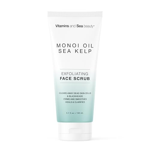 Exfoliating Face Scrub with Monoi Oil & Sea Kelp – Clarifying & Firming Facial Exfoliator with Natural Pumice – Vegan, Paraben-Free, 5.1 fl oz
