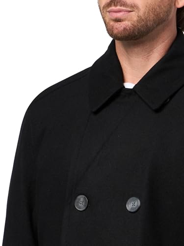 Nautica Men's Wool Blend Peacoat – Double-Breasted Winter Coat, Regular, Big & Tall Sizes, Black, Large