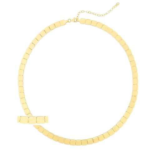 Floreo 14k Yellow Gold 6mm Brick Cube Link Chain Necklace, Extendable 16 to 18 Inch