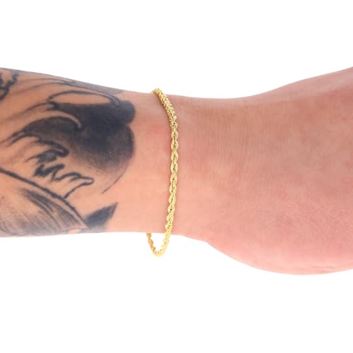 Nuragold 14k Real Yellow Gold Rope Chain 2mm Diamond Cut Bracelet or Anklet - 7"