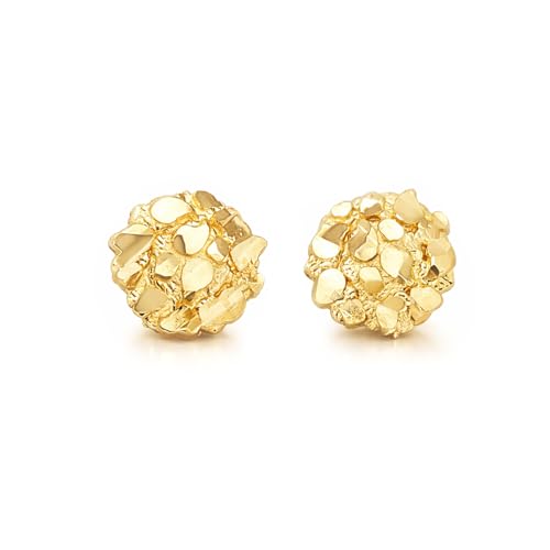 10K Yellow Gold Nugget Earrings Round Nugget 10 mm