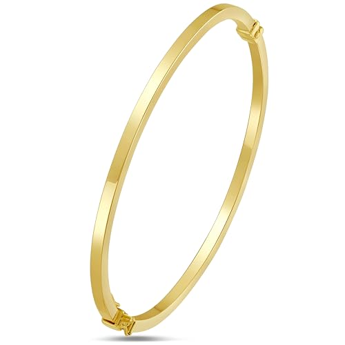Floreo Italian 14k Yellow Gold 2.5mm Stackable Flat Bangle Bracelet, 7.5 Inch