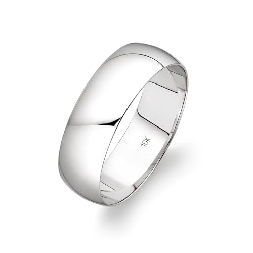 Oxford Ivy Wedding Band Solid 10K White Gold 6mm Plain Ring, Size 8