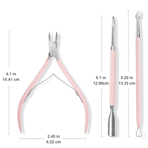 Makartt 3 Pcs Pink Cuticle Nipper Set, Stainless Steel Pusher & Scraper