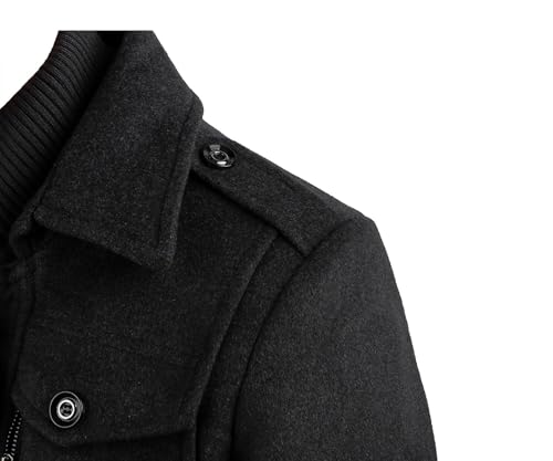APTRO Men's Pea Coat Jacket Windbreaker Single Breasted Winter Coat 1108 Black L