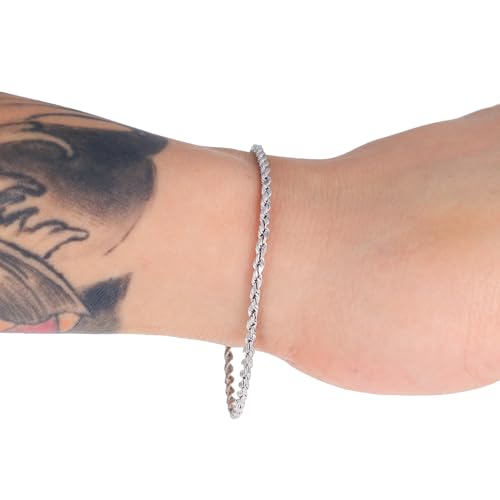 Nuragold 14K Real White Gold Rope Chain Diamond Cut Bracelet (2mm-5mm) - 2.5mm,8.5"