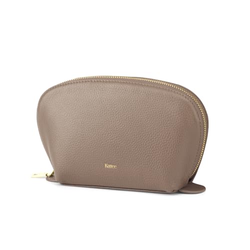 Kattee Leather Makeup Bag for Women, Medium, Khaki