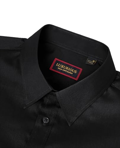 Lion Nardo Cotton Dress Shirts for Mens Black Button Down Shirts Long Sleeve Wrinkle Free Dress Shirt Business Casual Shirt Formal Wedding Regular Fit