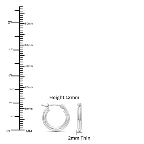 10k White Gold Small Round Hoop Earrings, 12mm (0.48 inch Diameter)…