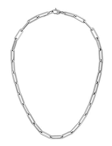Floreo 14k White Gold 6mm Hollow Paperclip Link Chain Necklace and Bracelet Set - 18 Inch Necklace
