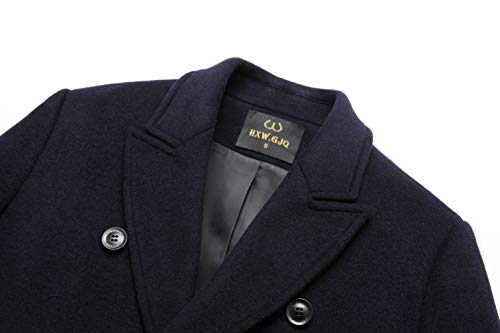 HXW.GJQ Men's Premium Wool Blend Double Breasted Long Pea Coat (as1, alpha, l, regular, regular, Navy Blue)