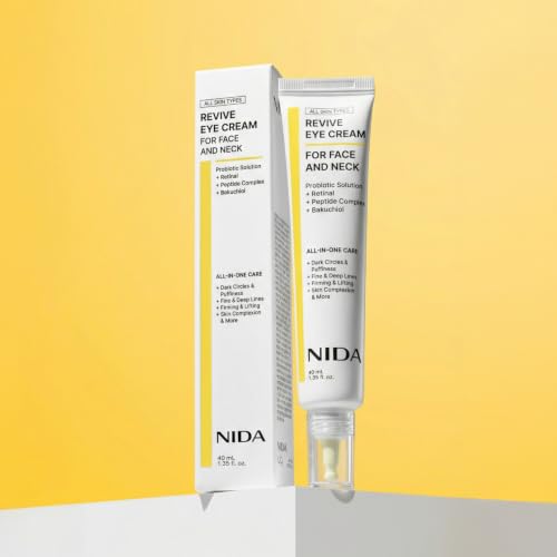 NIDA Revive Eye Cream For Face And Neck | Probiotics Lystate Solution, Retinal, Peptide Complex, Bakuchiol | Wrinkles, Fine Lines, Cell Turnover, Firm Skin Texture, Radiant Skin | 1.35 fl. oz., 40ml