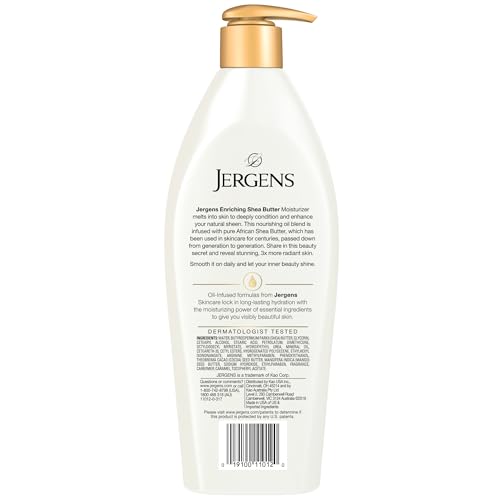 Jergens Shea Butter Hand and Body Lotion, Deep Conditioning Moisturizer, 3X More Radiant Skin, with Pure Shea Butter, Dermatologist Tested, 16.8 Oz, Pack of 3