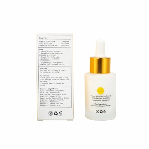 Pelo Naturals Sunscreen Serum- Enriched Mineral Face Sunscreen SPF 50 with Zinc Oxide 20% Titanium Dioxide 5%- With Hydrating Squalane For All Skin Types and Skin Tone 1oz