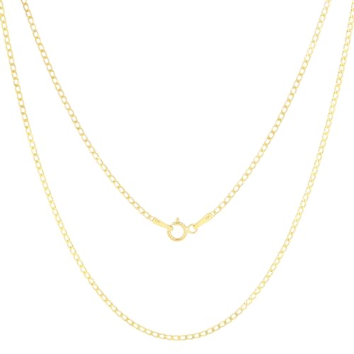 Nuragold 14K Real Yellow Gold Cuban Curb Solid Italian Link Chain Necklace - 16",1.5mm