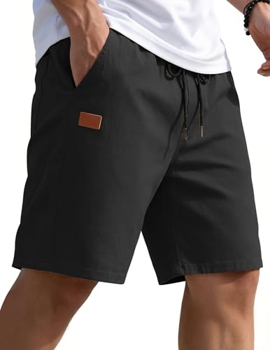 COOFANDY Men's Casual Chino Shorts 9" Cotton Drawstring Shorts with Pockets - Black, Medium